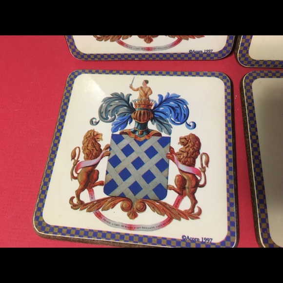 COAT OF ARMS COASTER SET(6) VINTAGE 90s CORK BACKING BY ACORN - Picture 5 of 7